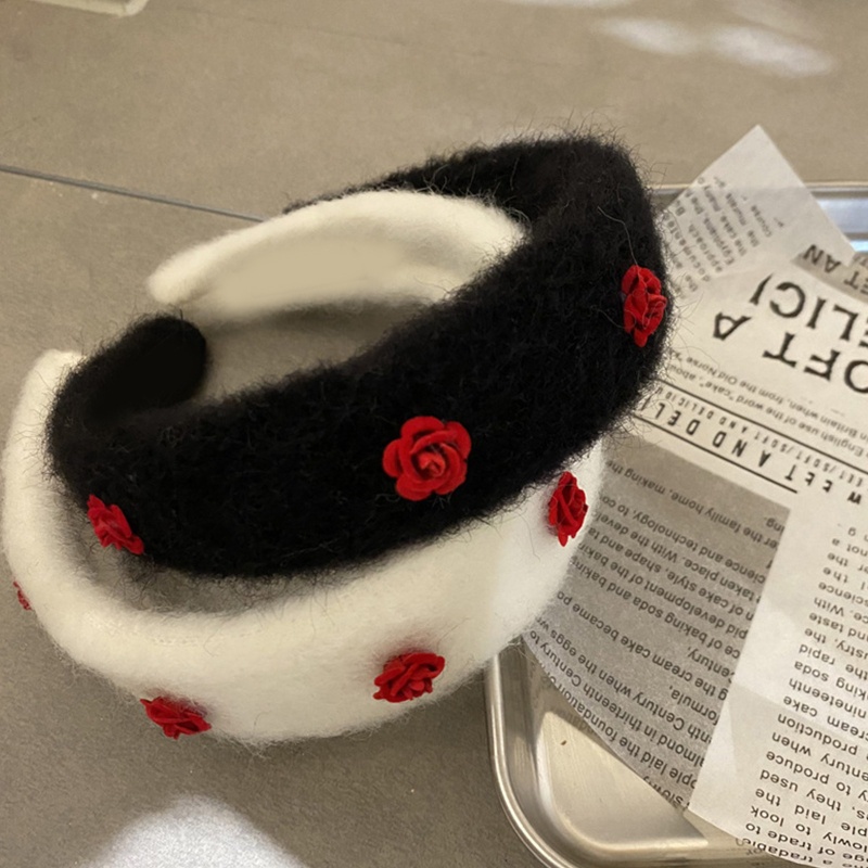 Flgo Băng Đô Cài Tóc Bằng Vải Lông Bền Màu Với Hoa Hồng Đỏ Trang Điểm Cho Nữ