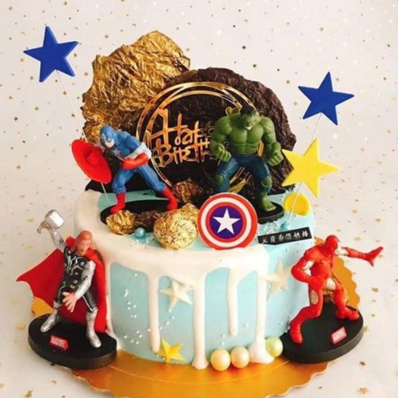 Set Siêu Anh Hùng Marvel Chibi nhựa nhẹ trang trí bánh kem, phụ kiện bánh sinh nhật, đồ trang trí bánh kem sinh nhật