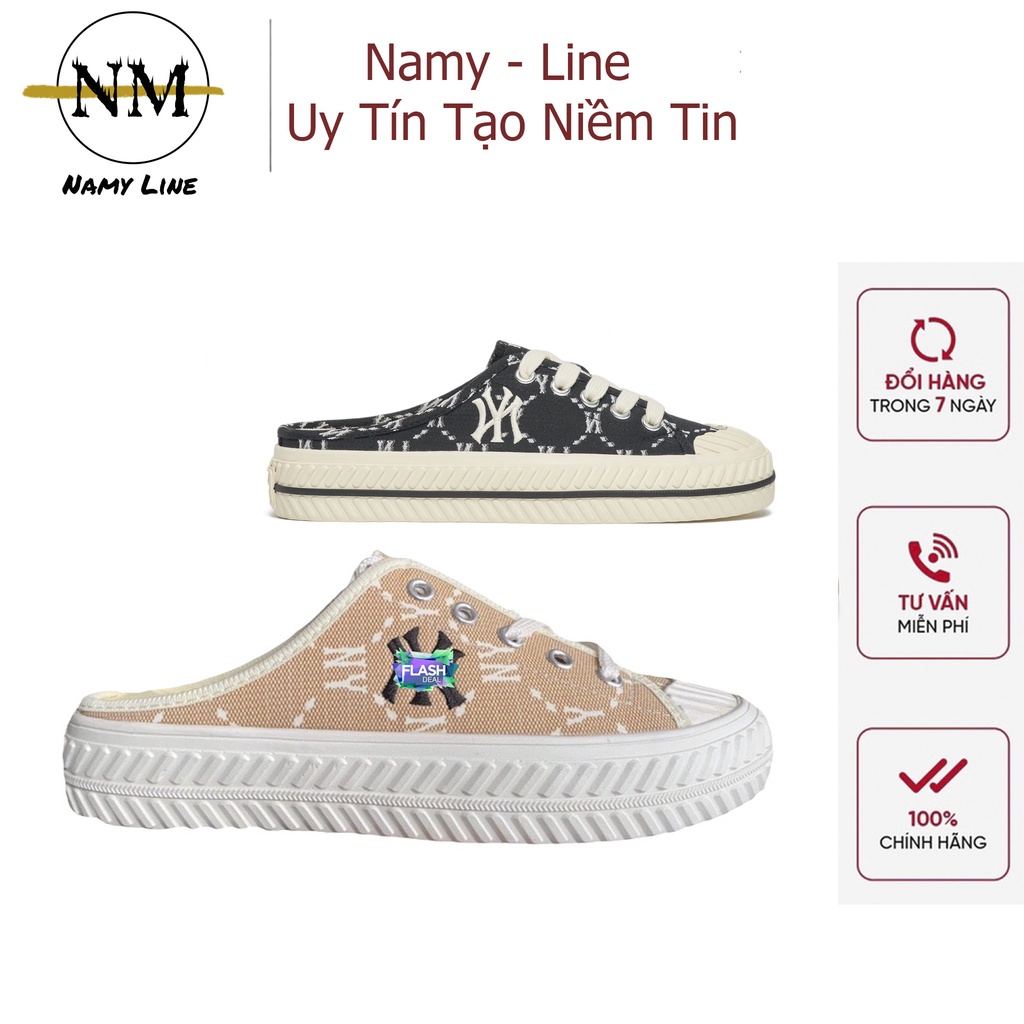 Giày đạp gót NY, 2 màu Đen Cam Sục thêu chữ NY quảng châu  full bill box.-Namy-Line-