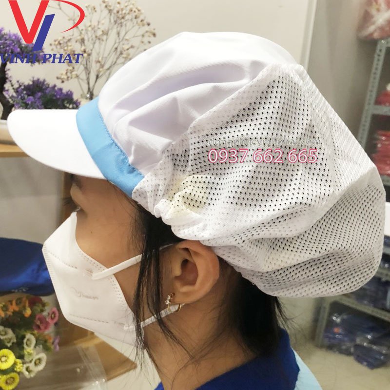 Nón Vải Lưới Đủ Màu Sắc Trùm Tóc Công Nhân Sản Xuất Thực Phẩm, Thuỷ Sản   - Hình thật, có sẵn.