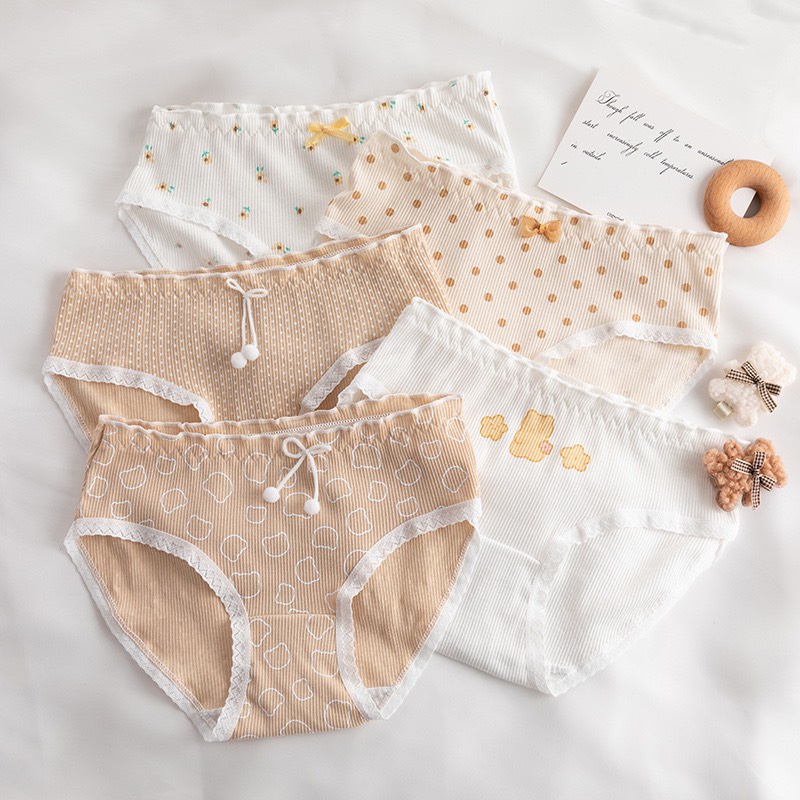 Quần Lót Nữ Cotton Kháng Khuẩn Họa Tiết Trà Sữa Chấm Bi Đáng Yêu