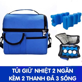 Túi giữ nhiệt 2 ngăn kèm 2 đá nhựa sóng