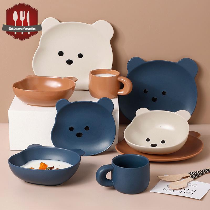 Đĩa ăn sáng hoạt hình, bát salad, bát cơm hình gấu đáng yêu, đĩa ăn vặt nổi tiếng trên mạng, đĩa ăn vặt, bộ trẻ em, đĩa