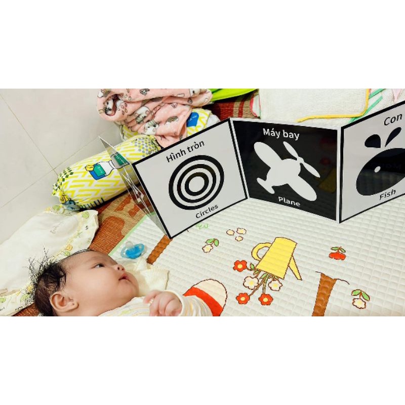 Tranh Kích Thích Thị Giác Cho Bé Sơ Sinh- Tranh đen trắng, đỏ đen, màu sắc, ô bàn cờ, sách vải cho bé