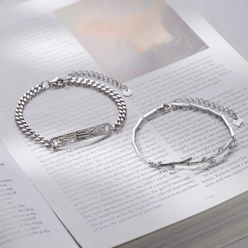 Vòng tay mạ bạc 925 thiết kế đơn giản thời trang cho cặp đôi nam nữ kiểu dáng hình Núi & Cây