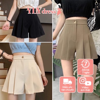 Quần váy xếp ly 3 màu - Quần short nữ ống rộng cạp chun chất tuyết mưa hàng loại 1 có túi khóa trước chun sau C373