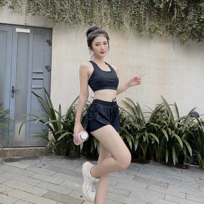Đồ tập gym yoga nữ, set bộ đùi thể thao áo bra kèm mút quần đùi 2 lớp Bin Sports BN027