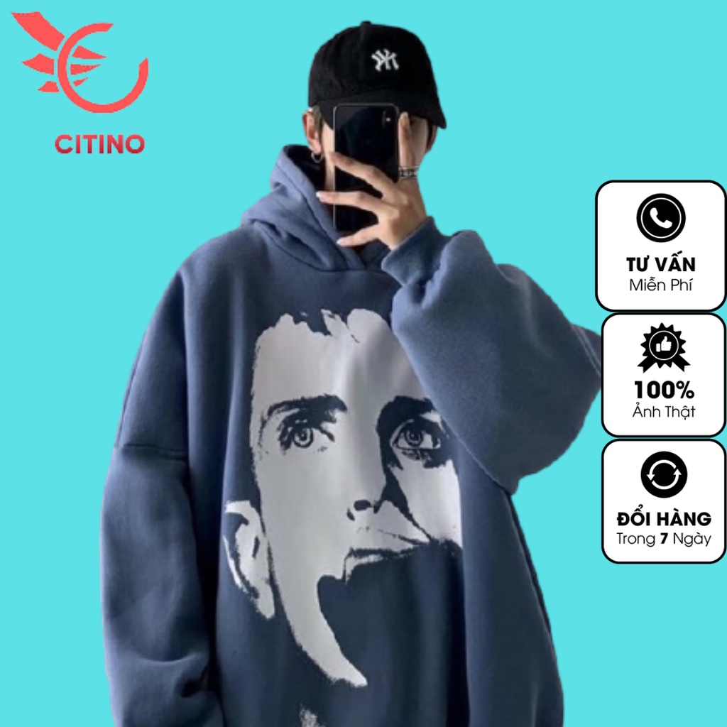 Áo hoodie TINOWEAR unisex, áo nỉ in hoạt tiết mặt người ngầu chất, form thụng siêu ấm, phong cách Ulzzang.