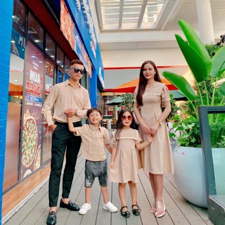 Set đồ gia đình thiết kế - váy áo đôi gia đình - áo gia đình màu nhã nhặn - váy gia đình lịch sự đi tiệ