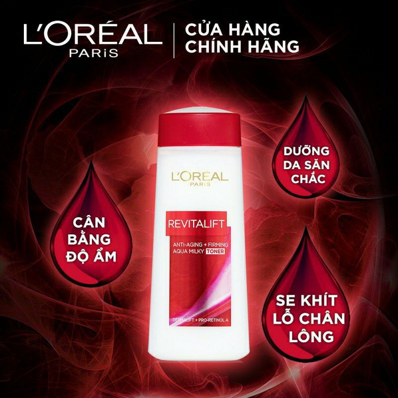 Nước Hoa Hồng Săn Chắc Da và Giảm Nếp Nhăn L'Oreal Paris Revitalift Aqua Milky 200ml