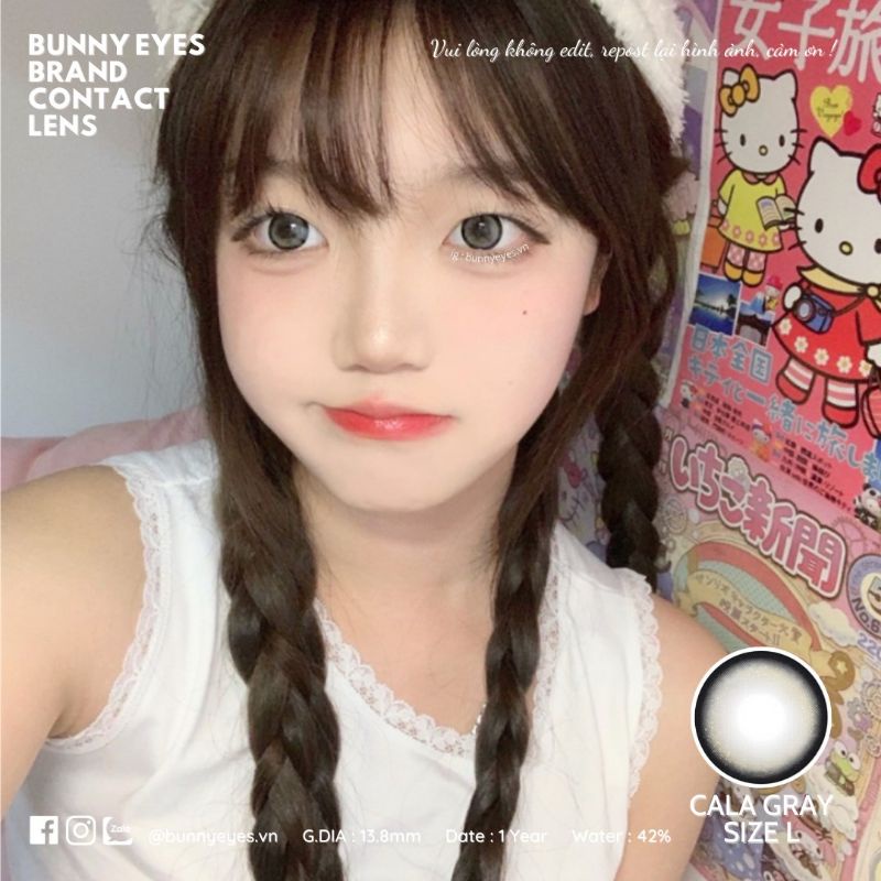Lens Mắt Kính Áp Tròng BUNNY EYES - CALA Xám 14.5 Size L Giãn To