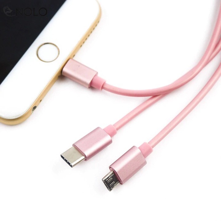 Cáp Sạc 3 Đầu Dây Rút MicroUSB, Type C, Lightning Iphone Dây TPE Lõi Đồng Siêu Bền 100cm