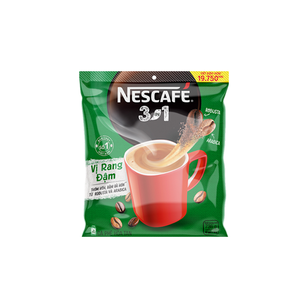 [TẶNG BÌNH JUG 1L] Cà phê hoà tan NESCAFÉ® 3IN1 VỊ RANG ĐẬM - công thức cải tiến (bịch 46 gói x 16g)