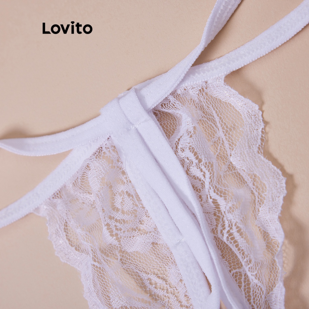 Bộ quần lót ren Lovito sexy L12084 (màu trắng/đen) | BigBuy360 - bigbuy360.vn