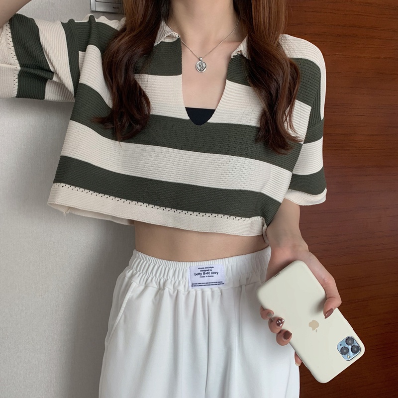 Áo thun dệt kim tay ngắn dễ phối đồ thời trang Hàn Quốc