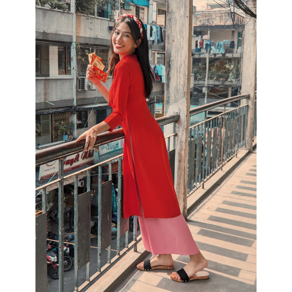 Set Áo dài Rosemary đũi đỏ tươi