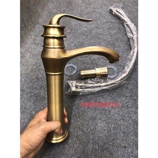Vòi lavabo rửa mặt  đồng thau cao 30cm nóng lạnh, vòi giả cổ bảo hành 3 năm