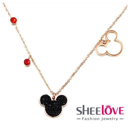 Bộ trang sức vòng tay dây thừng đỏ Mickey đính đá zircon lấp lánh gắn chữ may mắn cầu bình an