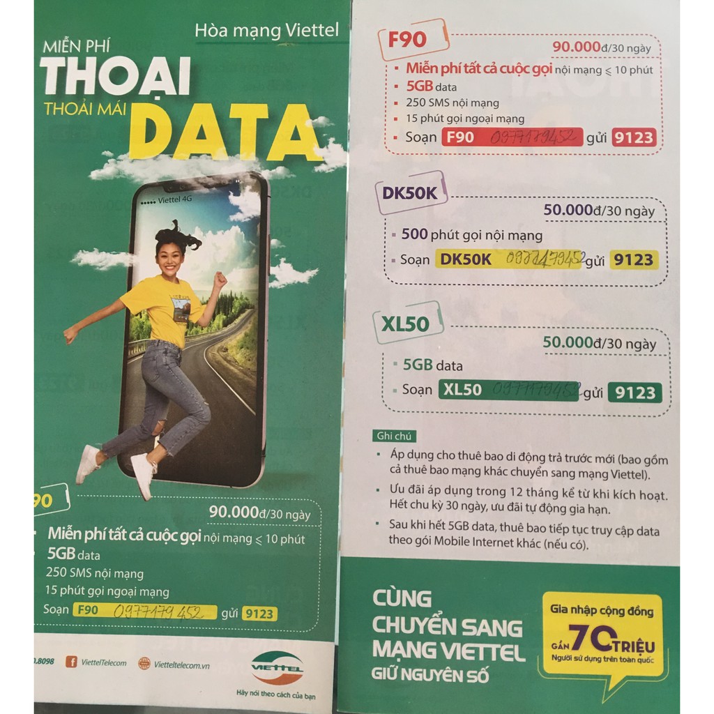 Sim 4G VIETTEL F90 tam hoa, dễ nhớ, số đẹp giá sôc