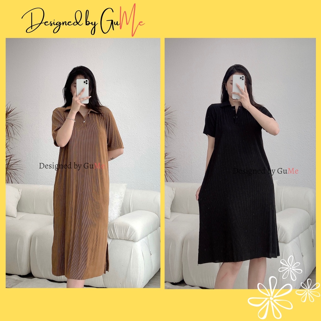 Váy bầu đẹp, đầm bầu thu đông len tăm dáng suông cổ đức siêu xinh, hai màu đen và nâu GuMe GM048