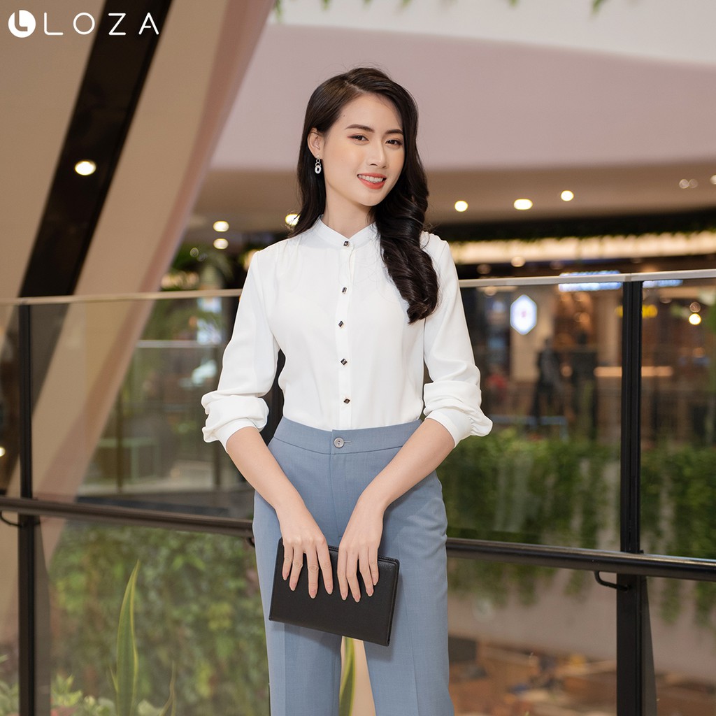 [Mã FASHIONMALLT4 giảm 15% đơn 150k] Áo sơ mi trắng cổ trụ-LOZA LS1468