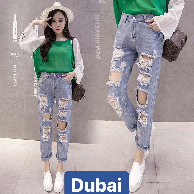 QUẦN BAGGY JEAN NỮ CHẤT BÒ XANH RÁCH LƯNG CAO NÂNG MÔNG NHẬT BẢN DB-3011 CAO CẤP,DUBAI FASHION