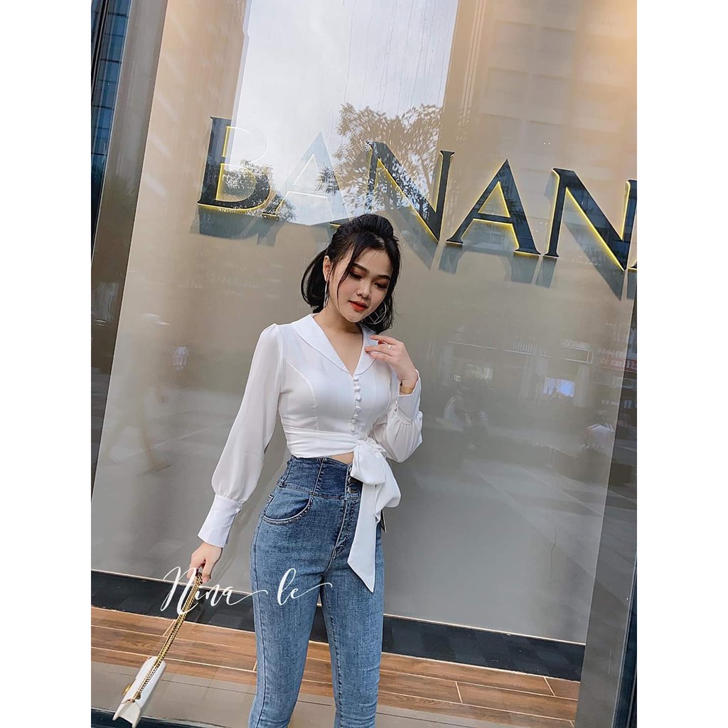 ÁO SƠ MI NỮ BUỘC NƠ SAU LƯNG CROPTOP