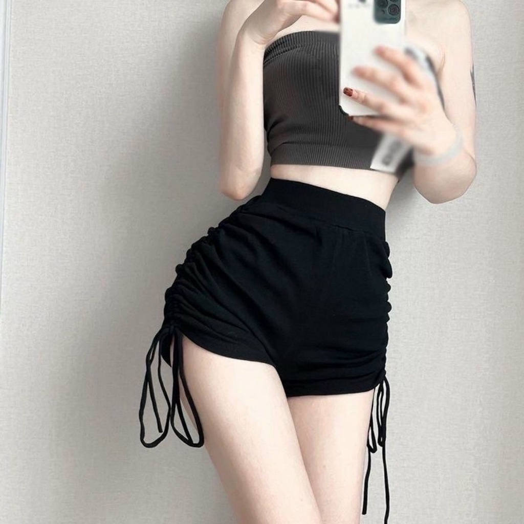 Quần shorts nữ lưng thun rút dây đùi tập gym được.