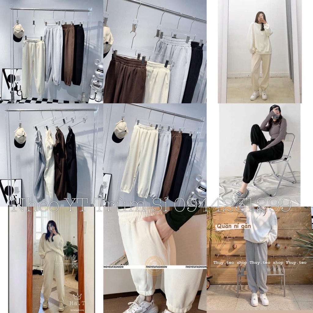 Quần jogger nữ, quần jogger bo chun gấu chất nỉ tăm mềm trẻ trung