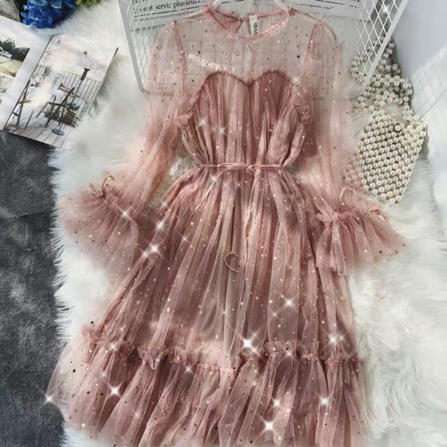 [CÓ SẴN-màu XANH] Đầm sao lấp lánh công chúa - hàng siêu siêu đẹp ( Có ảnh thật )