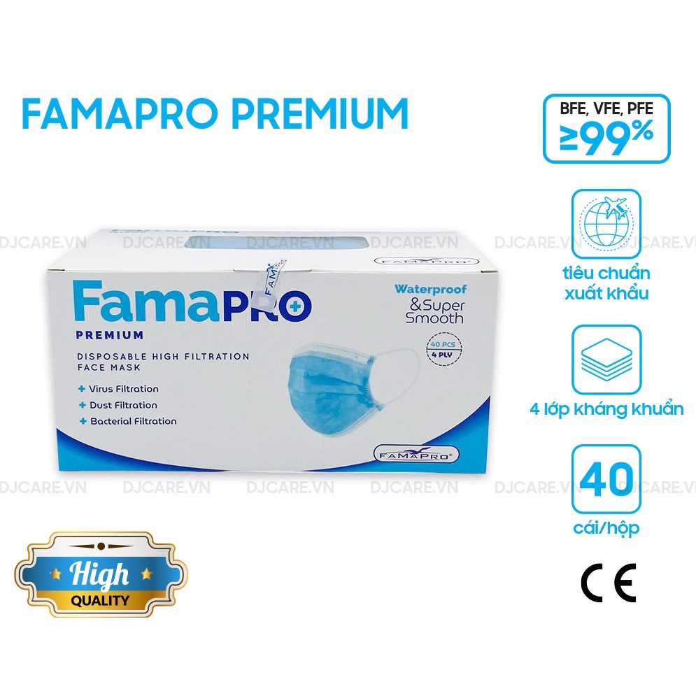 [PREMIUM- COMBO 3- HỘP 40 CÁI] Khẩu trang y tế cao cấp 4 lớp kháng khuẩn Famapro Premium