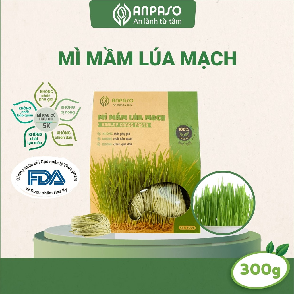 Mì Hữu Cơ Giảm Cân Organic Rau Củ Mầm Lúa Mạch Anpaso, Eat clean, ăn chay, không chiên nóng, tốt cho tiêu hóa 300g