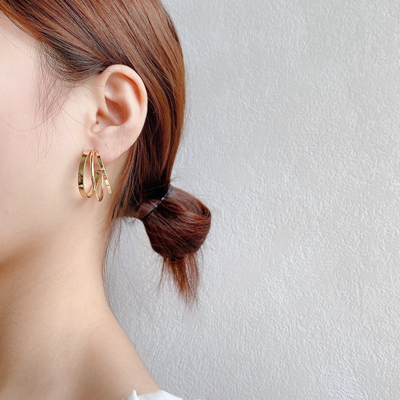 Khuyên Tai Nữ Novset / Bông tai Nữ Kiểu dáng set 3 hình tròn dẹt cao cấp cho nàng