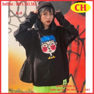Áo sweater/ Áo thun dài tay cậu bé má đỏ chất nỉ bông nhẹ form thụng đang rộng unisex freesize giá rẻ