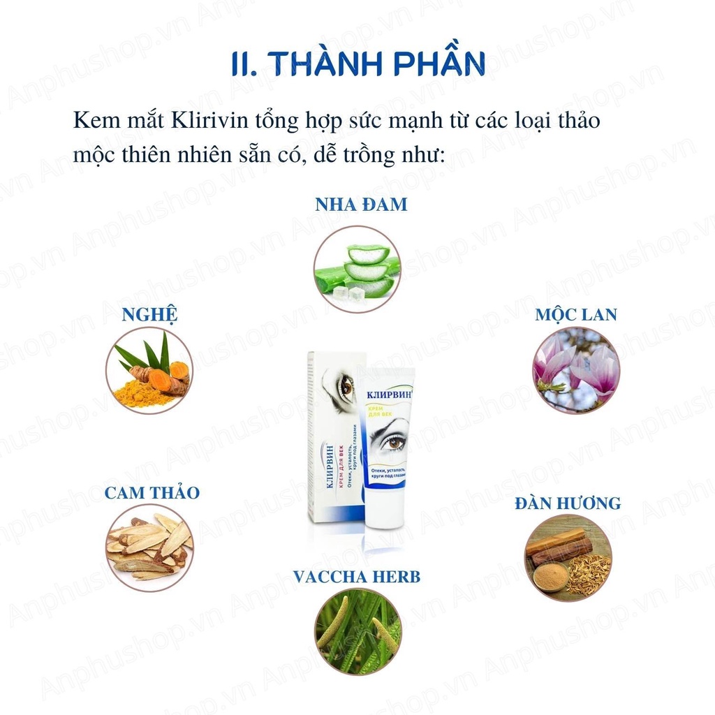 Kem dưỡng mắt Klirvin Nga, kem dưỡng mắt, giảm mỏi mắt, bọng mắt, thâm mắt - Sản phẩm chính hãng