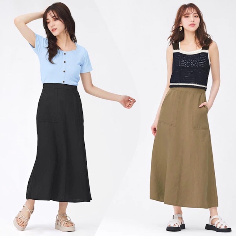 Chân váy chữ A midi hai túi bên hông xinh xắn của GU - Nhật Bản