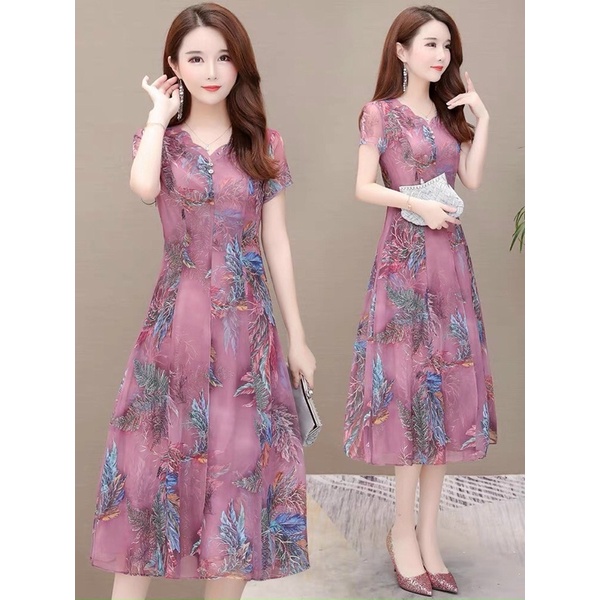 Đầm voan lụa nữ cao cấp mềm mát hoạ tiết thanh lịch QCNP4215