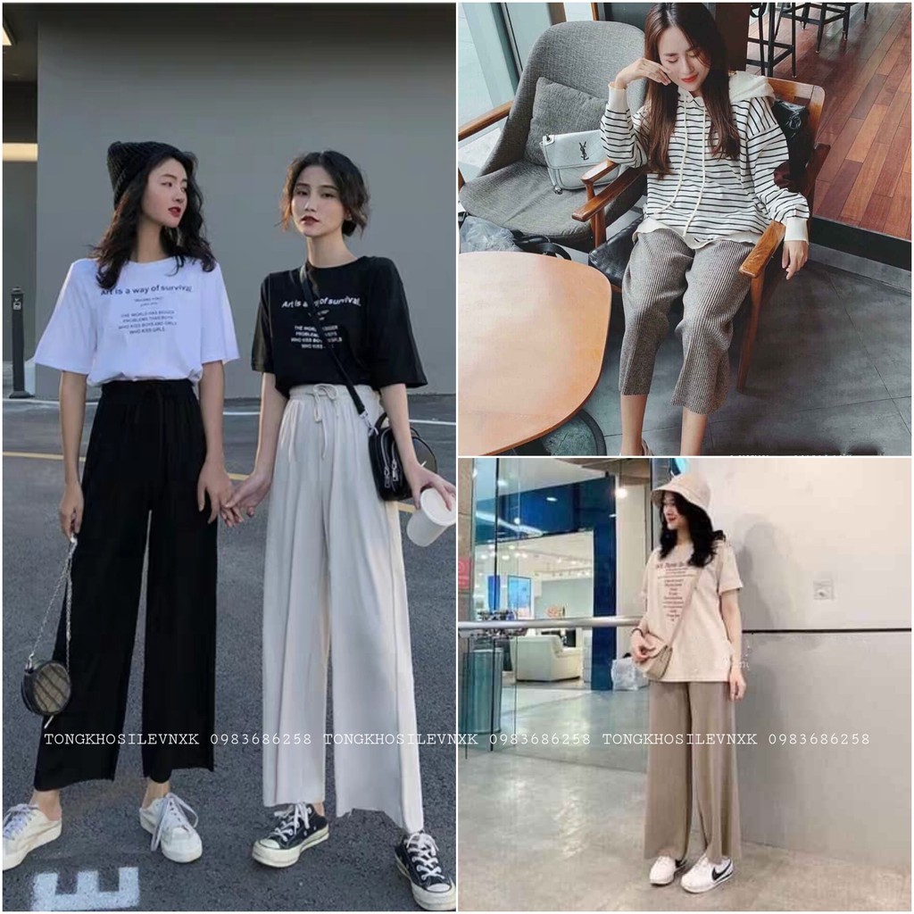QUẦN CULLOTES ỐNG RỘNG TRƠN CHẤT LEN TĂM ĐEN TRẮNG XÁM BE HOT