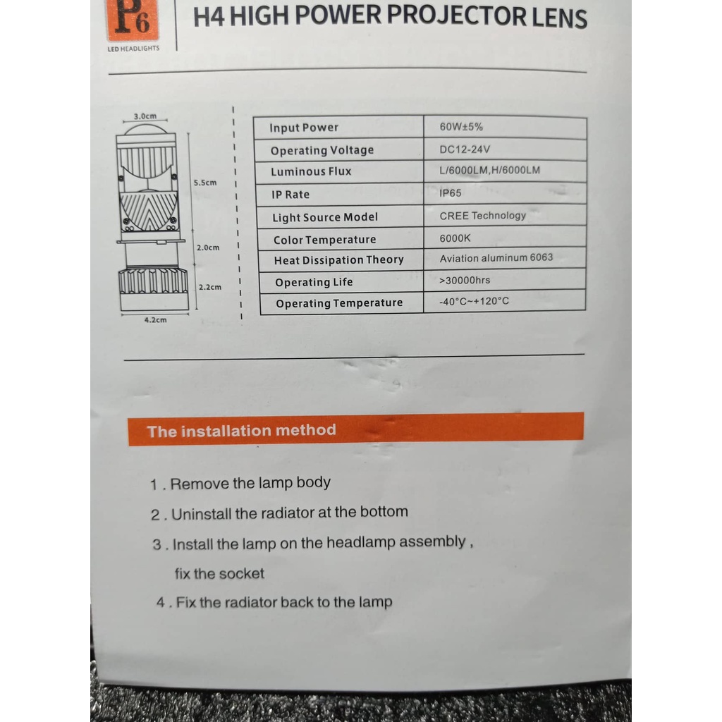 Bi Cầu 3 INCH P6 công suất 60W kính tím Siêu Sáng cho xe máy và xe hơi