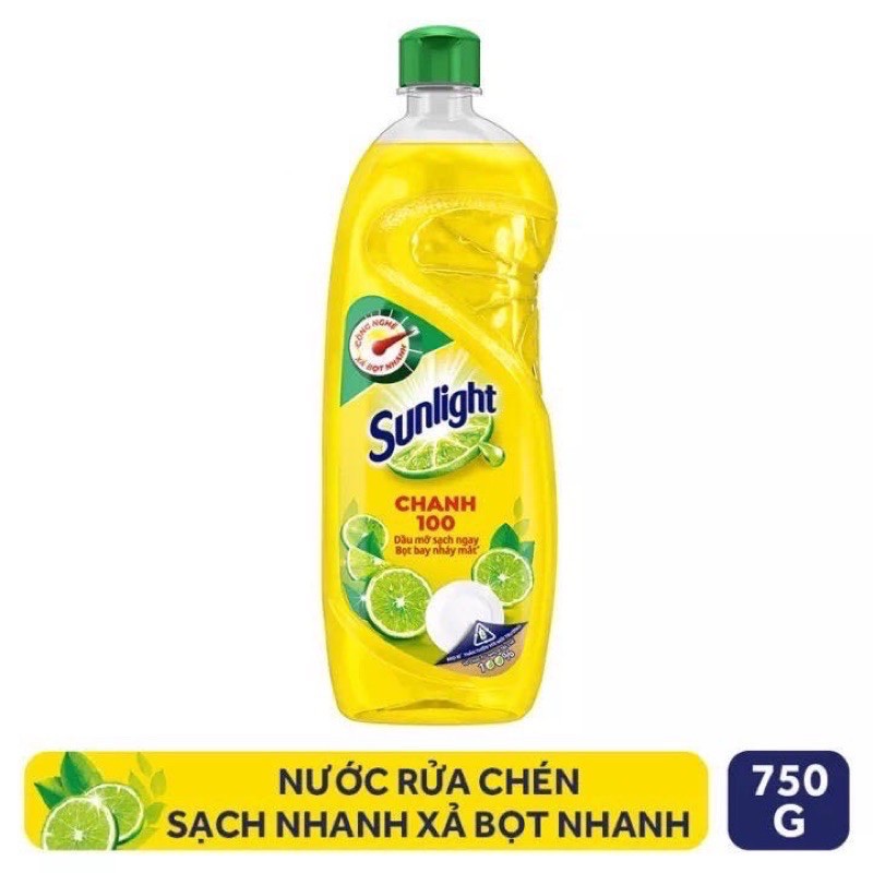 Nước rửa chén Sunlight Chanh mới sạch nhanh xả bọt nhanh chai 386ml