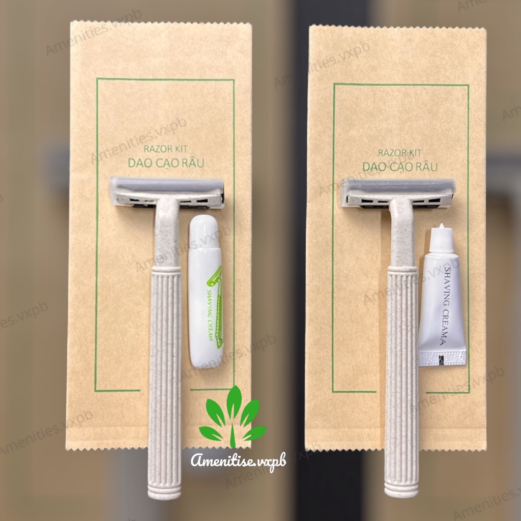 100 dao cạo lúa mạch kèm kem cạo đút túi kraft tự hủy cho khách sạn, homestay, villa,...