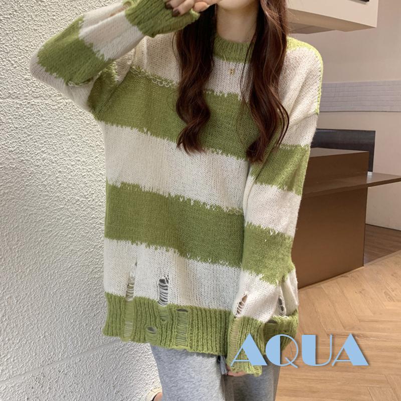 Áo Sweater Dệt Kim Tay Dài Cổ Tròn Màu Sắc Tương Phản Thời Trang Cho Nữ