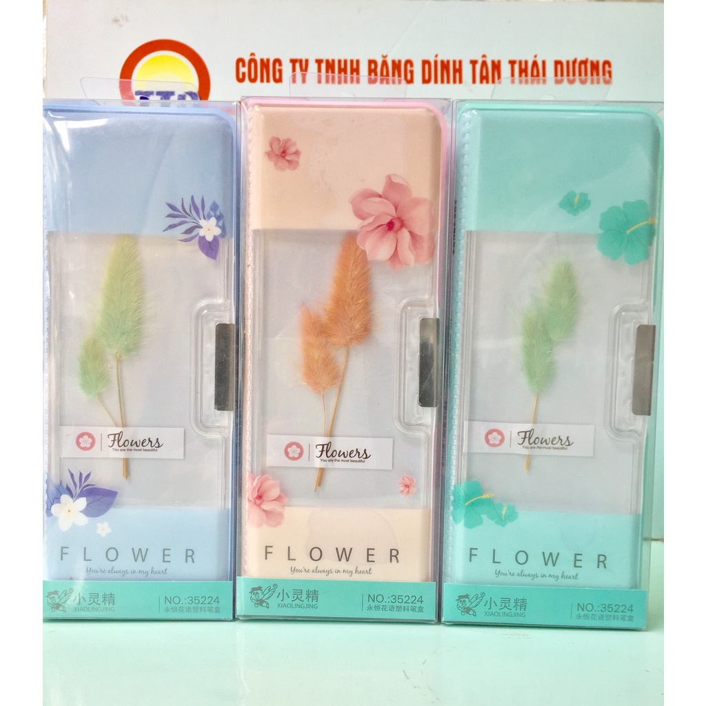 HỘP BÚT NHỰA FLOWER ÉP HOA KHÔ KIỂU HÀN QUỐC , Loại Đẹp