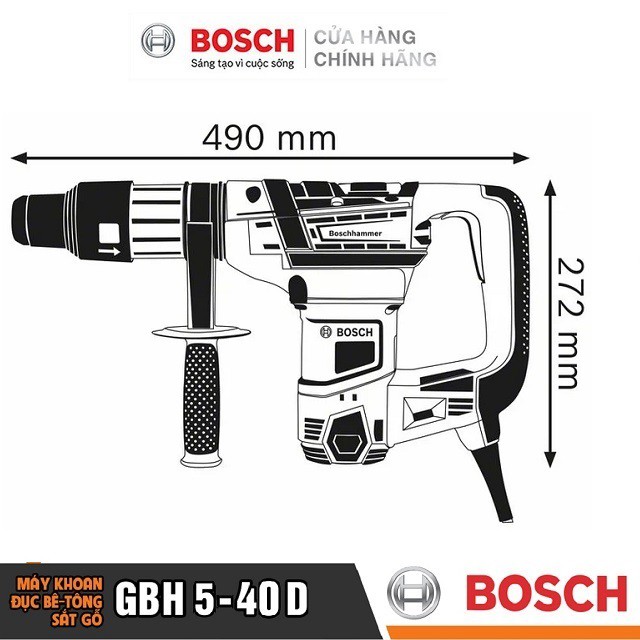 [CHÍNH HÃNG] Máy Khoan Búa Bosch GBH 5-40 D (40MM-1100W) - Chuyên Khoan Bê Tông, Giá Đại Lý Cấp 1, Bảo Hành Toàn Quốc