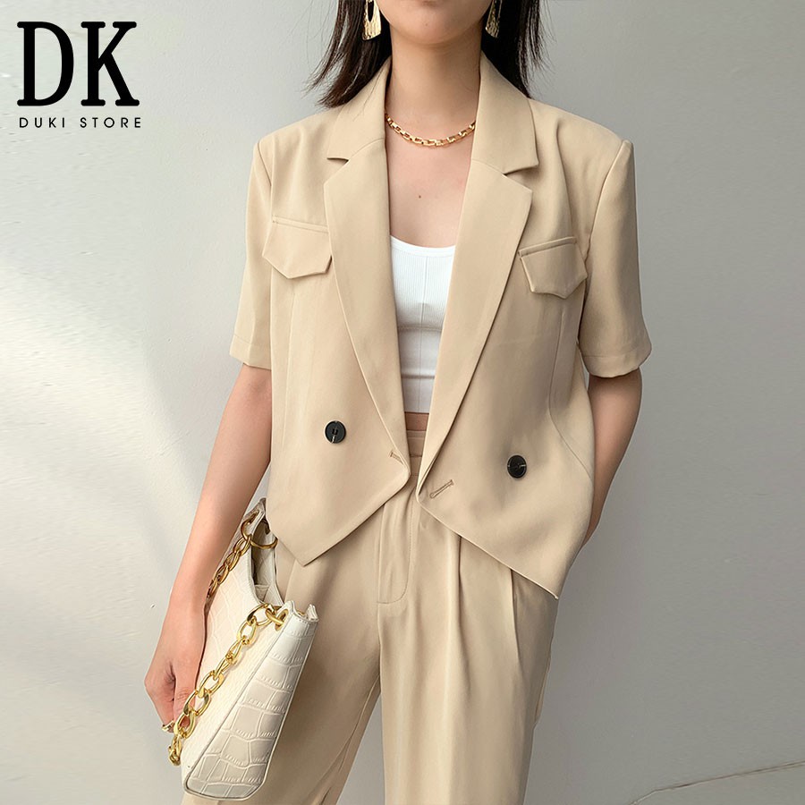 Áo khoác blazer, áo vest blazer nữ dáng lửng màu kem cực xinh BLU0022 - DUKI STORE