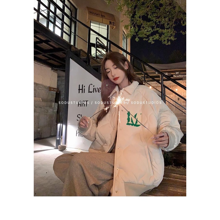 Áo Khoác Bóng Chày Cotton Dày Dặn Thêu Chữ Phong Cách Mới Cho Nữ