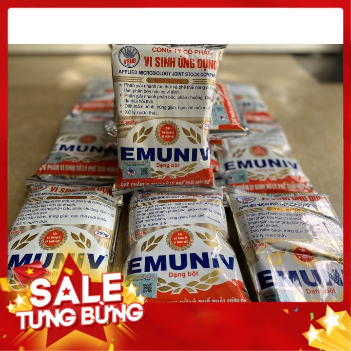2 GÓI - Chế phẩm vi sinh/ Men vi sinh EMUNIV dạng bột gói 200gr ủ phân/rác thải hữu cơ, xử lý rác thải tại nhà