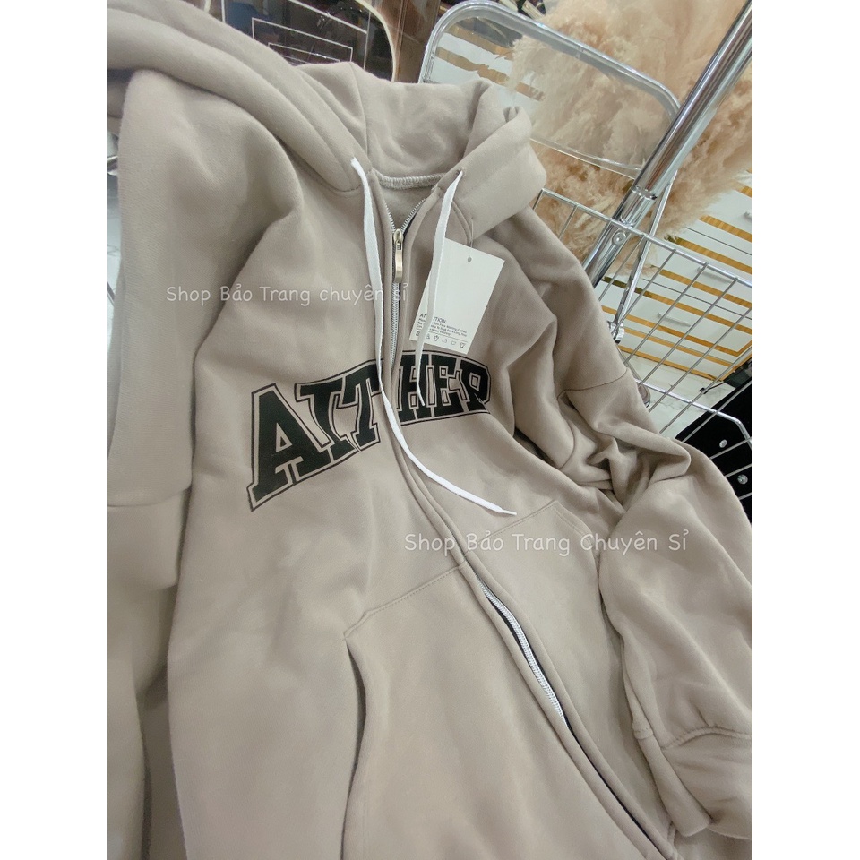 Khoác Nỉ Hoodie Màu Be Chữ AIT Dáng Rộng Nam Nữ Mũ 2 Lớp Tay Bồng Basic