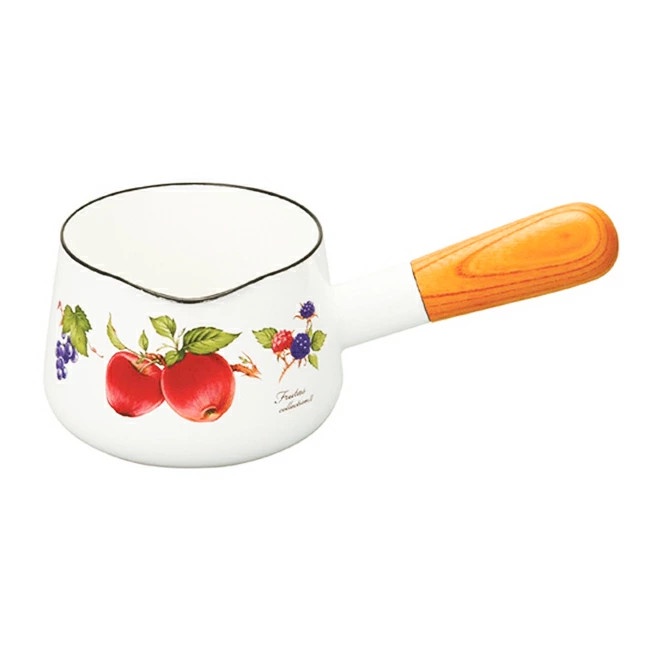 Nồi sữa tráng men Nhật Bản FTC-12M, tay nắm gỗ, đường kính 12cm | Sa Maison x Fujihoro