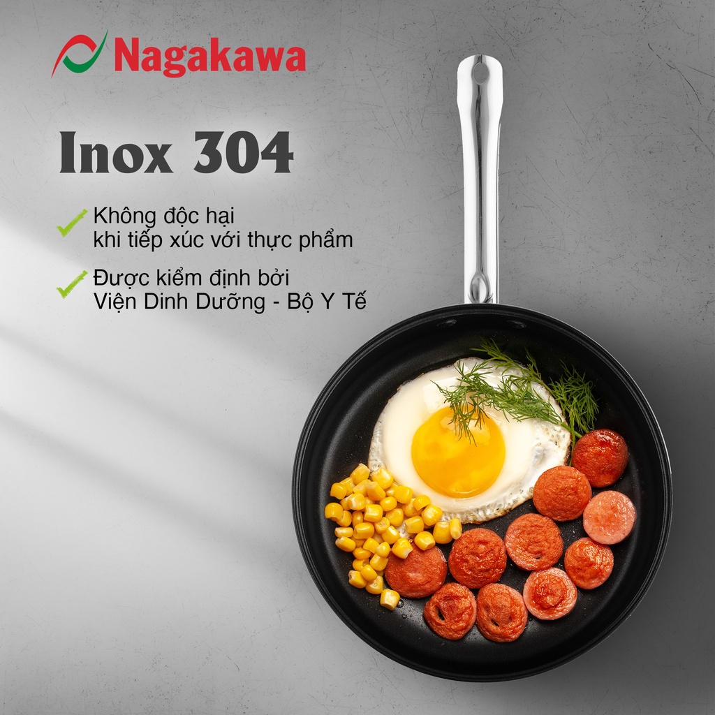 Chảo inox chống dính Nagakawa Aki NAG2404 (24cm) - Dùng trên mọi loại bếp - Hàng chính hãng
